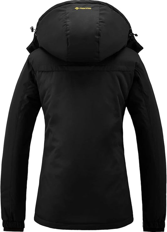 Womens Ski Jacket Waterproof Winter Fleece Coat Black Size XL GEMYSE