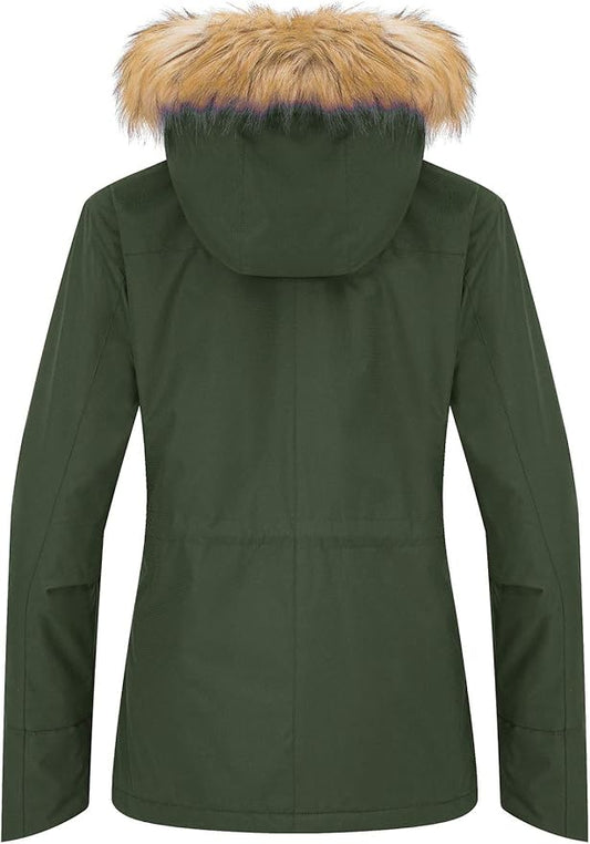 Womens Ski Jacket Waterproof Snowboarding Winter Coat Army Green XL Wantdo