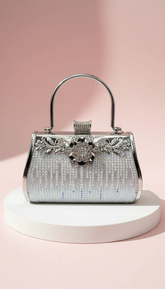 Iridescent Floral Decor Crystal Clutch bag