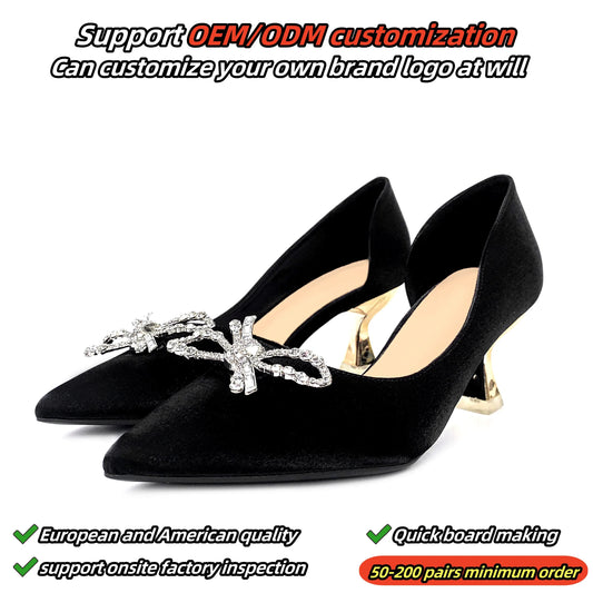 Fashionable Delicate Sweet Bow High Heels Thin Heels Shallow Mouth Pointed Side Hollow Out Single Shoes
