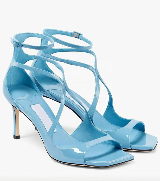Customized Women's Summer Fashion Stiletto Heel Open Toe High Heels with Buckle Closure Patent Leather Breathable & Light Weight