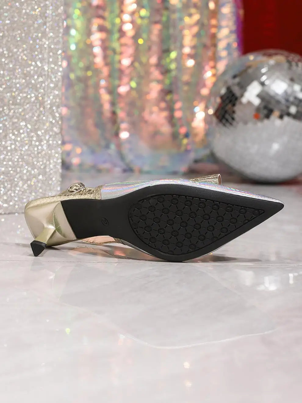 Ladies' Fashion Trend Slip-On PU Bow Paired Colorful Snake Pattern Sexy Summer Outdoor Pointed Toe Ultra High Heels
