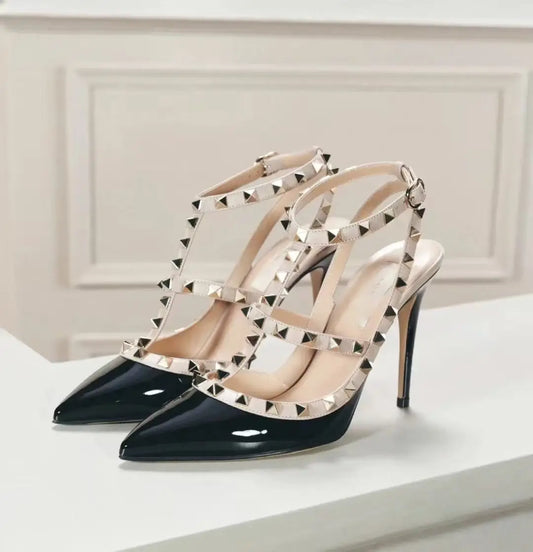 2026 Trending Summer Bridal Rivet Pointed Toe Thin Heels Slip-On Lightweight Luxury Designer Women's High Heel Shoes