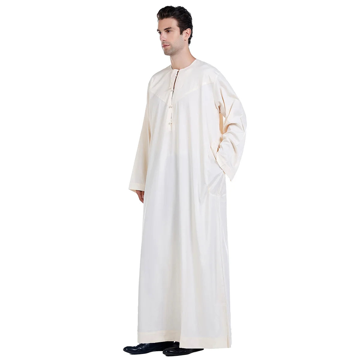 Men Abaya Solid Muslim Long Sleeve Button Dress Pakistan Islam Clothing Jubba Thobe Saudi Arabia Kleding Kaftan Oman Qamis Homme