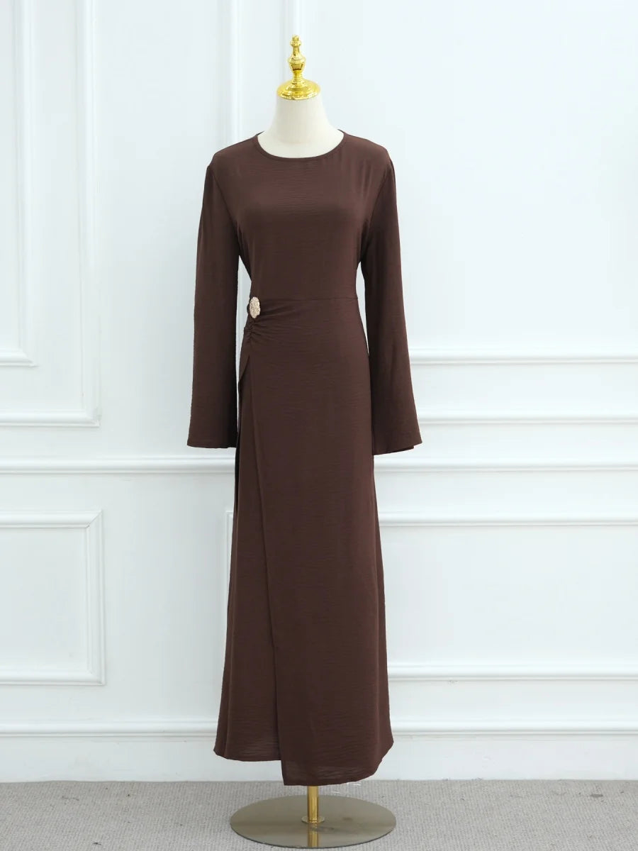 Muslim Women Arabic Dubai Abaya Solid Drawstring Long Dress Modest Ramadan Kaftan Robe Femme musulmane Islam Clothing Kebaya