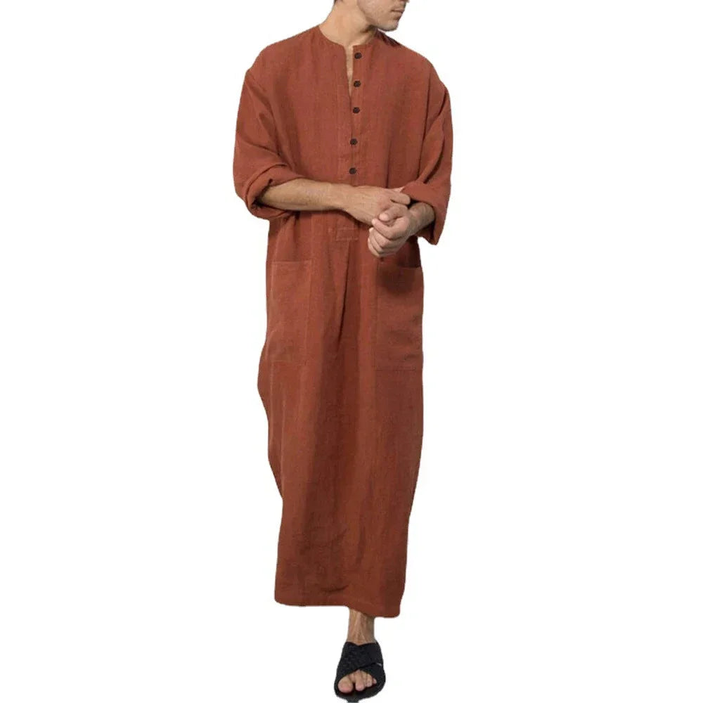 Muslim Men Jubba Thobes Arabic Pakistan Dubai Kaftan Abaya Robes Islamic Clothing Saudi Arabia Black Long Blouse Dressing