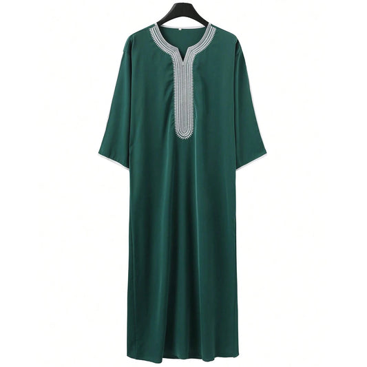 Muslim Men's Robes Loose Embroidered Robes Arabic Thobe Ethnic Style Traditional Casual Thawb Islamic Prayer Clothes Moroccan Dr