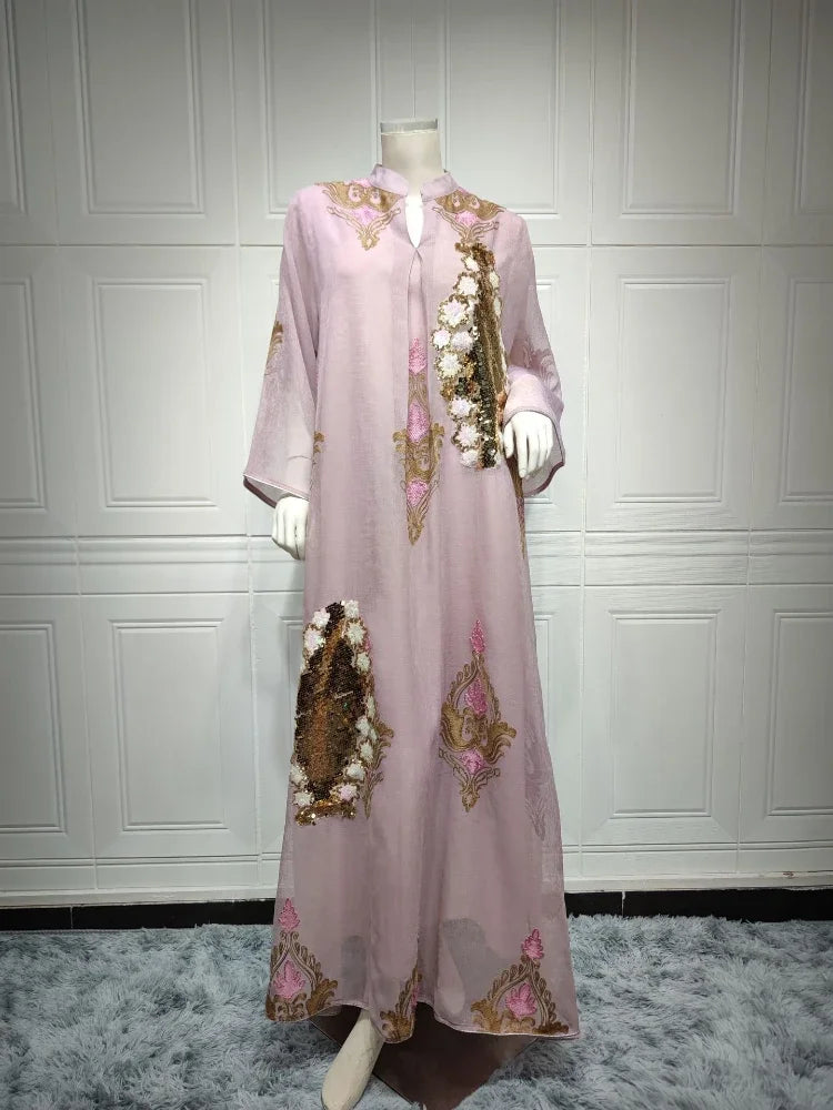 Morocco Dress for Women Muslim Abaya India Stand Collar Abayas Enbroidery Sequins Party Dresses Kaftan Longue Vestidos Largos