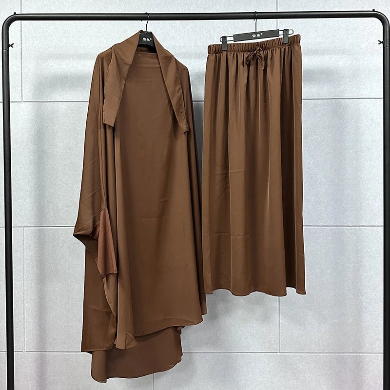 2PCS Women Eid Hooded Muslim Hijab Dress Set Prayer Garment Robes Abaya Khimar Full Cover Ramadan Gown Abayas Islamic Clothing