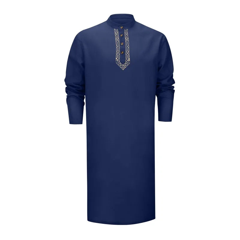 Elegant Arab Style Long Embroidered Muslim Robe for Men Traditional Islamic Clothing