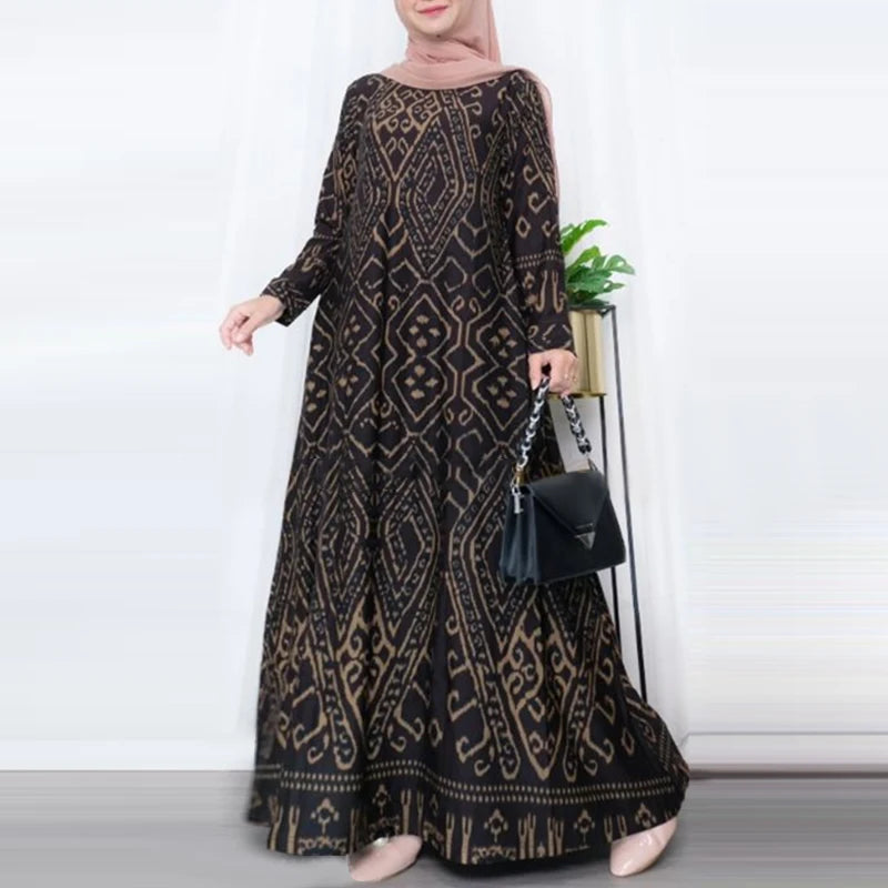 ZANZEA Elegant Maxi Dress Fashion Turkey Muslim Abaya Robe Femme Vintage Long Sleeve Kaftan Printed Vestidos IsIamic Clothing