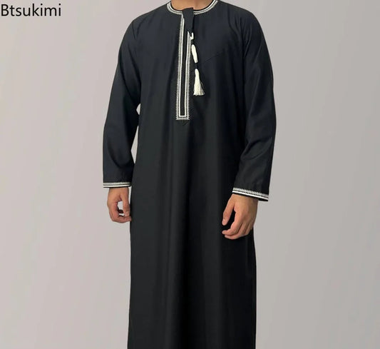 Eid Ramadan Muslim Fashion Abayas for Men Long Sleeve Dress Robes Embroidered Jubba Thobe Dubai Arab Saudi Kaftan Islam Clothing