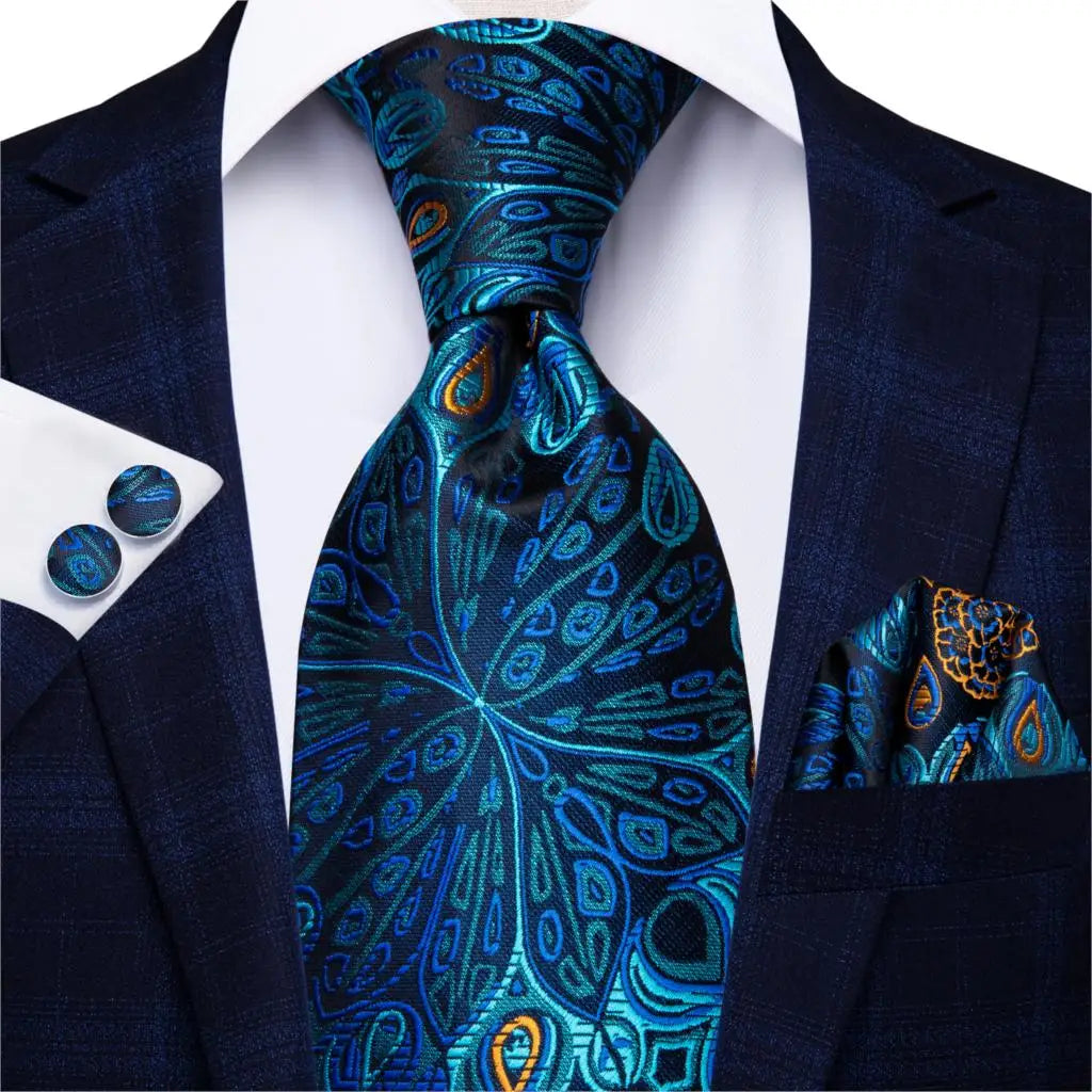 Hi-Tie Blue New Fashion Business Paisley Silk Men's Tie NeckTie 8.5cm Ties for Men Formal Luxury Wedding Quality Gravata