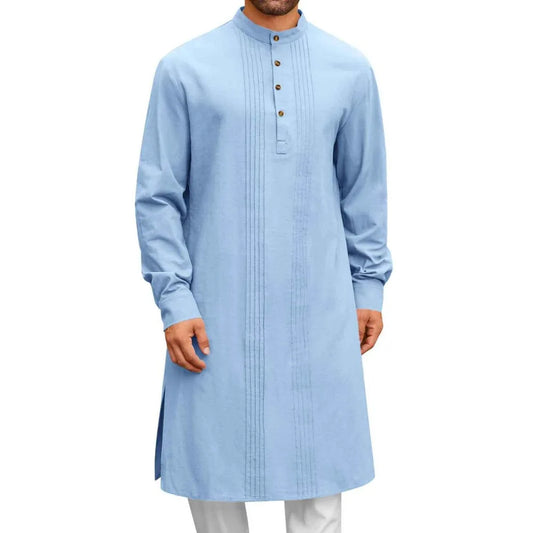 Men's Arabic Style Long Shirt - Minimalist Thobe Robe Shirt, Modern Traditional Muslim Wear for Casual & Prayer