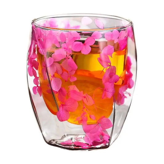 Dried Flower Double Wall Clear Glass Coffee Mugs Dried Flower Decorated Coffee Cup Milk Mug Heat Insulation Coffee Cup 350ml