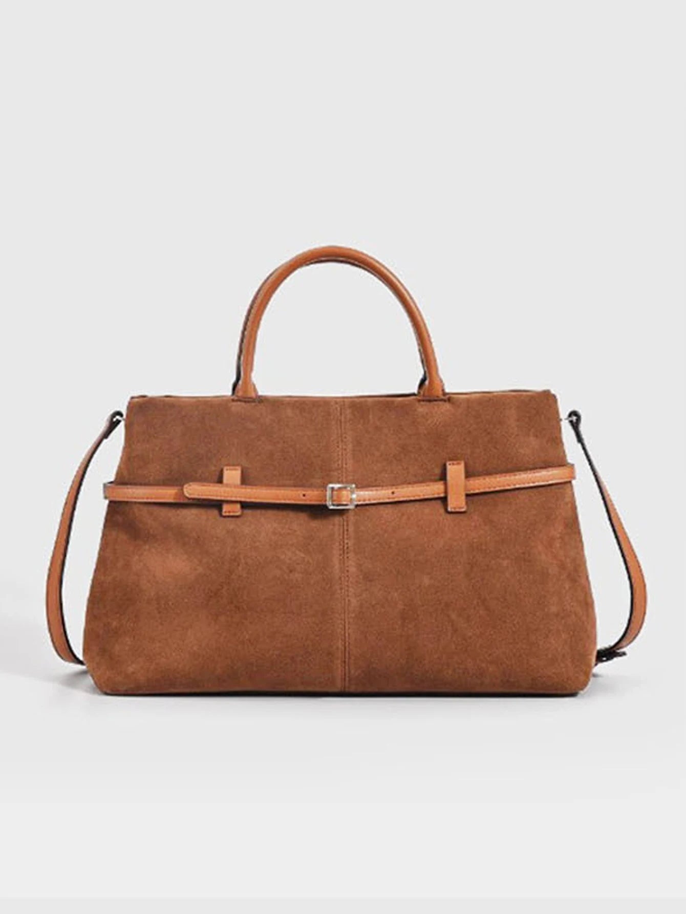 Women's handbag, French retro suede handbag, high-end buckle commuting handbag, suede large capacity crossbody bag,