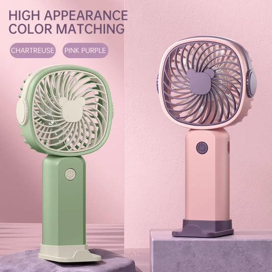 Mini Outdoor Handheld Fan with Desktop Phone Holder 3-speed Adjustable Wind Speed Portable Desktop Fan USB Charging Electric Fan