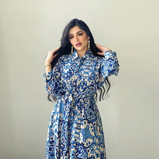 Saudi Long Dresses For Women Floral Abaya Muslim Arabic Wear Long Shirt Summer Elegance Robe Girl's Clothing