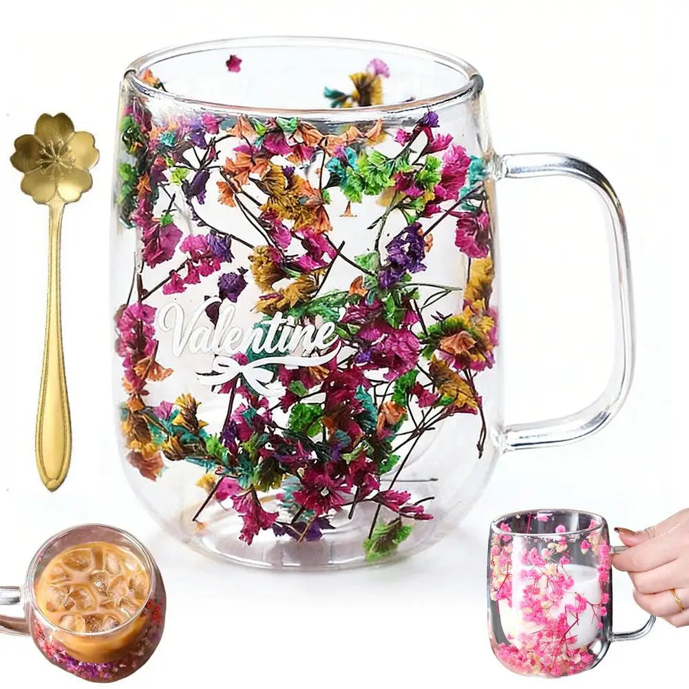 Double Walled Glass Mugs Double Wall Dried Flower Cup For Coffee Heat Resistant Dried Flower Double Wall Glass Mug For Cold