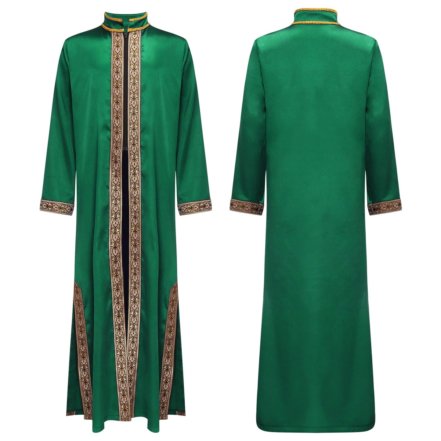 Boys Gold Embroidery Maxi Muslim Thobe Kaftans Arab Gown Islamic Robe Cosplay Long Sleeves Coats Festival Holiday Costume