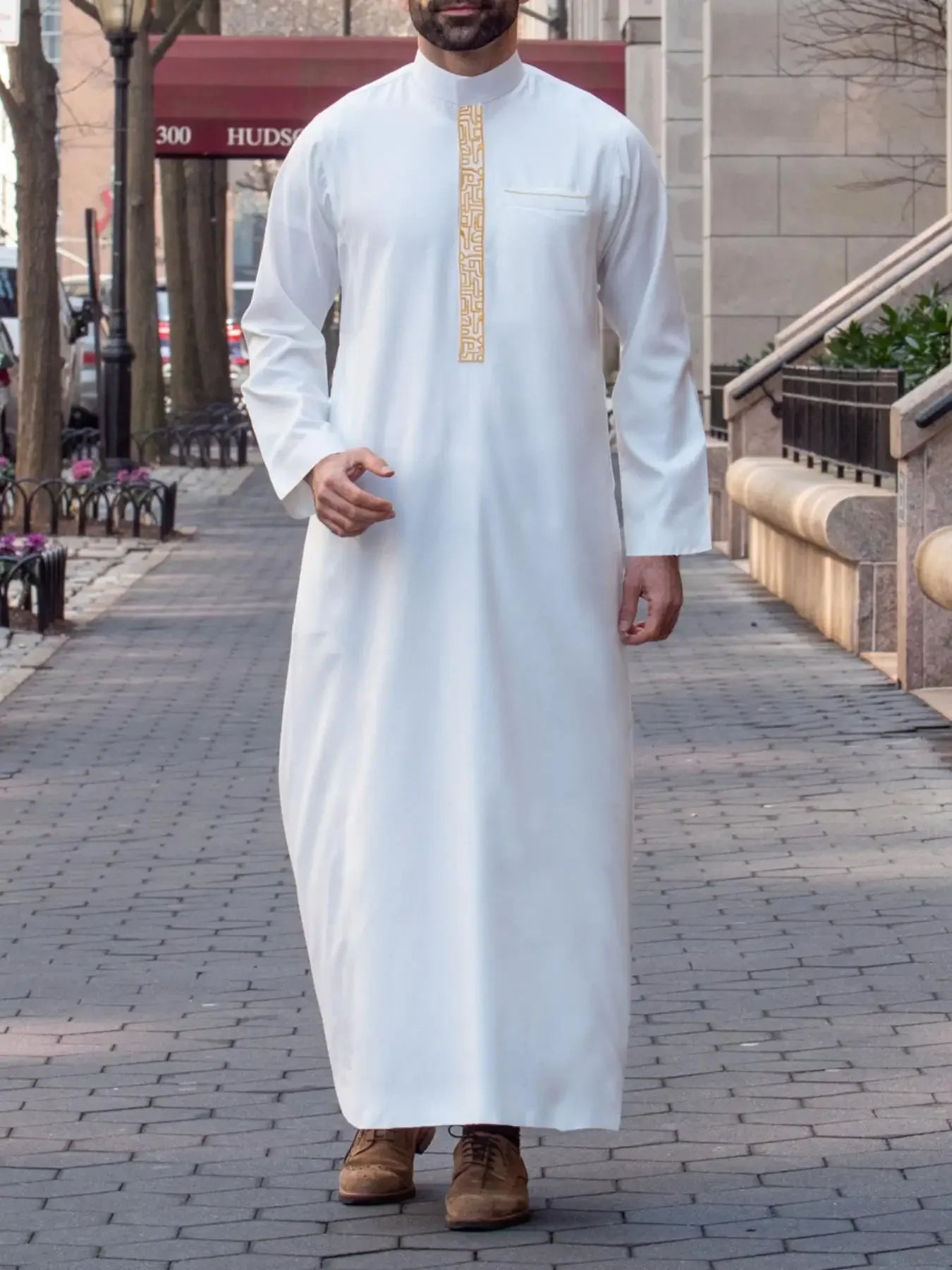 Muslim Men's Black Hooded Zippered Embroidered Robe for Festival Prayer And Worship Clothing