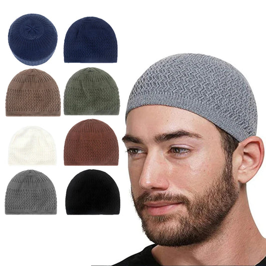 Winter Knitted Muslim Men Prayer Hats Unisex Cap Warm Islamic Ramadan Jewish Hat Men's Wrap Head Caps 