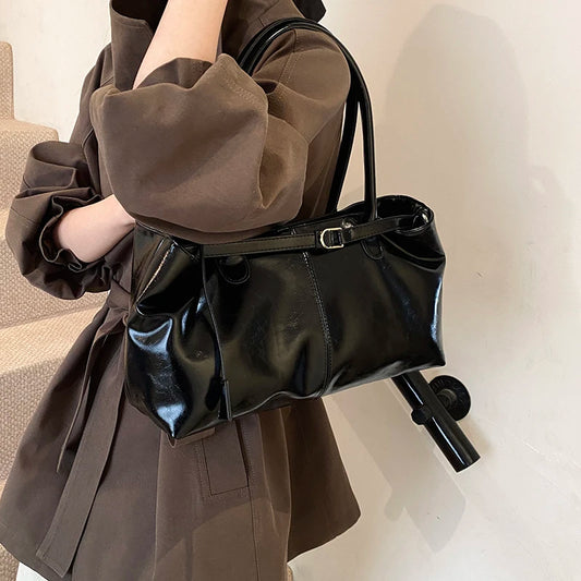 2025 New Lady's Handbag Vintage Brown Shoulder Bag with Short Handle Women PU Leather Bag Large Capacity Luxury Brand Tote Bags
