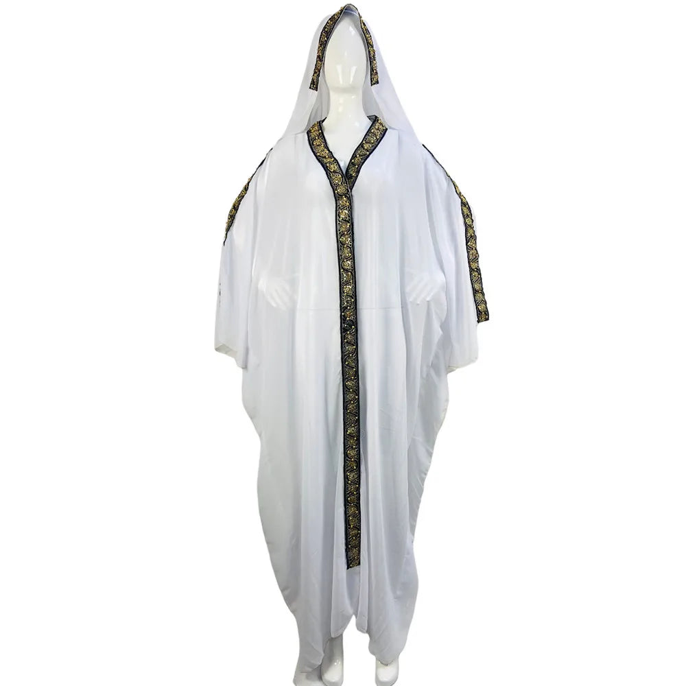 Abaya Morocco Kaftan Dubai Hooded Maxi Dress Bat Sleeve Farasha Kaftan Muslim Women African Open Kimono Boubou Evening Long Gown