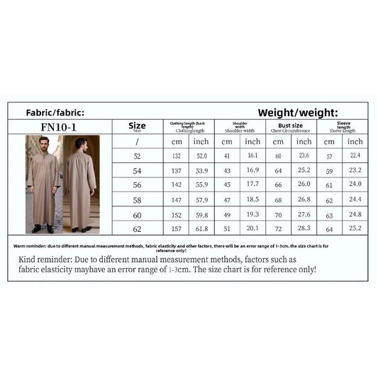 Traditional Qatar Thobe for Men - Stand Collar Pocket Design Arabic Middle East Clothing