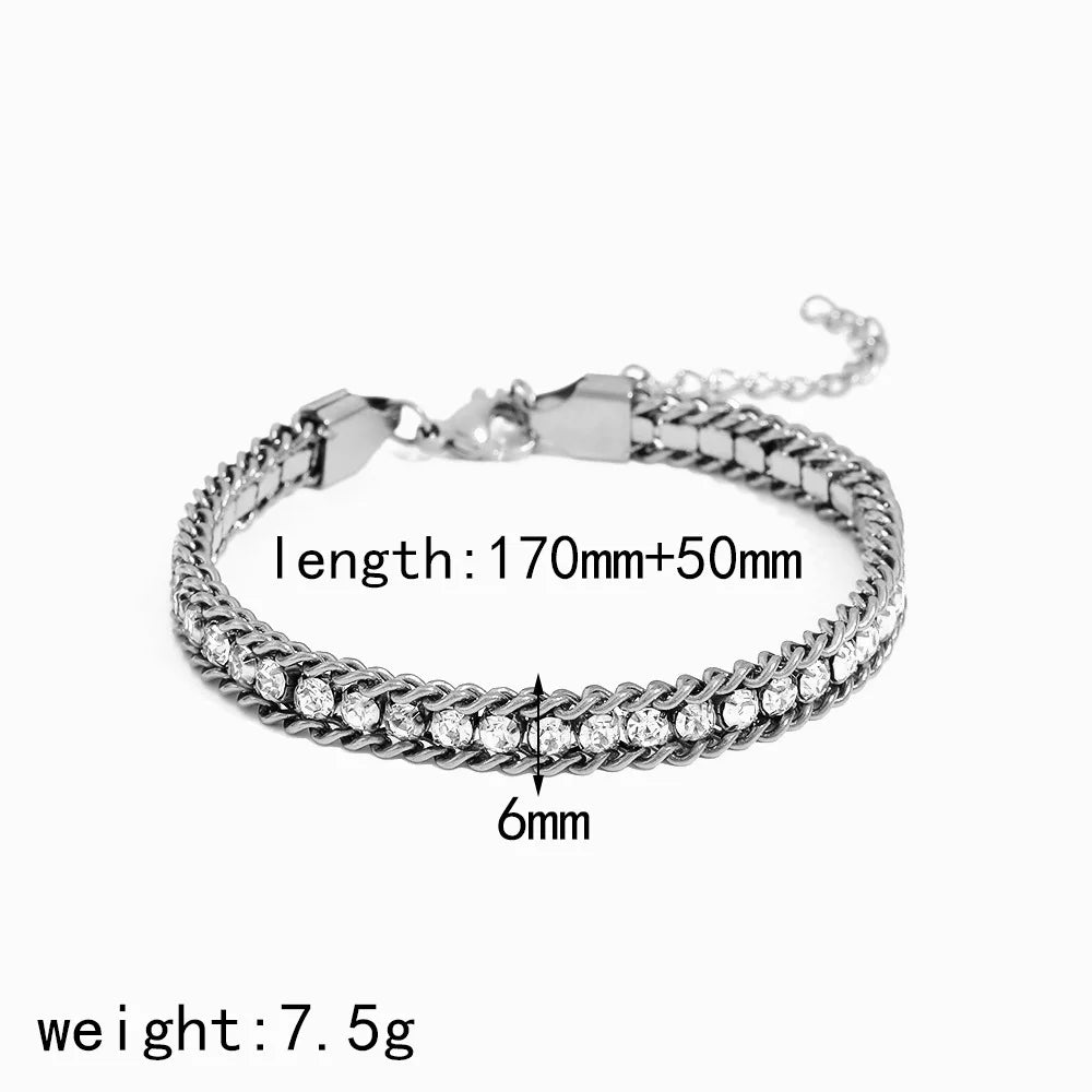 ZMZY Gold Color Women's Cubic Zirconia Stainless Steel Bracelet Adjustable Link Lightweight Non Tarnish Iced Out Chain Bracelet
