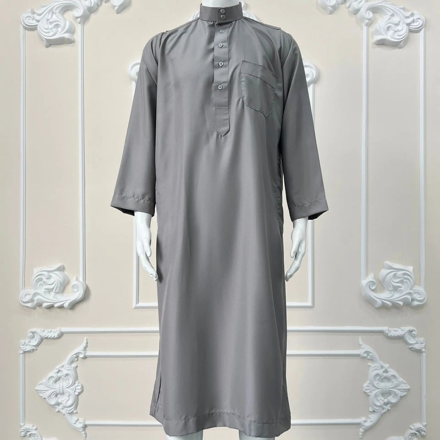 Traditional Qatar Thobe for Men - Stand Collar Pocket Design Arabic Middle East Clothing