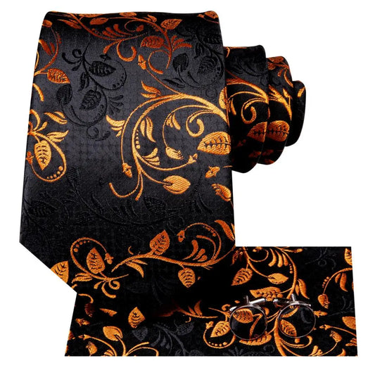 Hi-tie Design Black Solid Dot Silk Wedding Tie For Men Hanky Cufflink Gift Men Necktie Gravata Set Fashion Business Dropshipping
