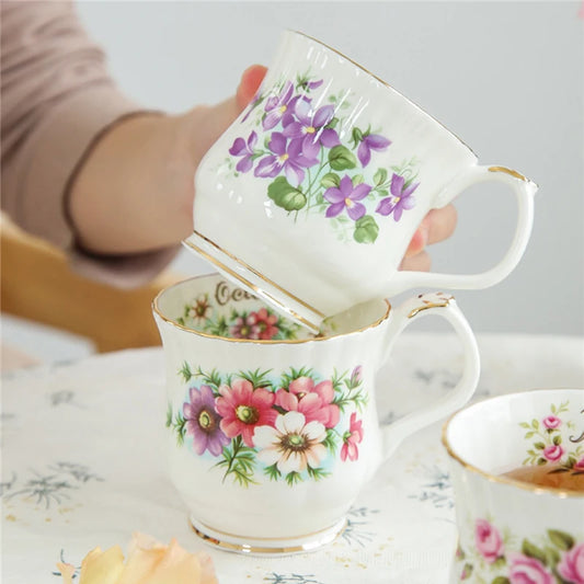 Retro Coffee Mug Ceramic Exquisite Seasonal Flower Printed Couple Cup Bone China Creative Gift Home Drinkware Breakfast Milk Mug