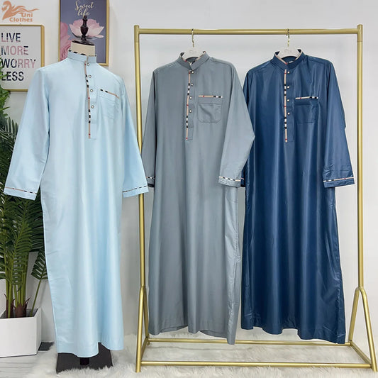 Eid Ramadan Jubba Thobe Muslim Dress for Men Long Robe Dubai Abaya Turkey Kaftan Islam Clothing Daffah Dishdasha Djellaba Prayer
