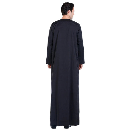 TH817 Men's Muslim Middle Eastern Men Long Sleeves Pure Color Handmade Buckle Robe Ramadan Eid Jubba Thobe