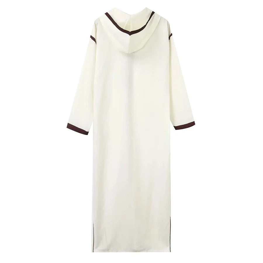 Muslim Thobe Men's Clothing Ramadan Robe Beige Kaftan for Men Saudi Arabia Turkey Islamic Abaya Male Casual Loose Hooded Dress