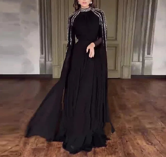 Women's Light Luxury High-End Fashion Rhinestone Evening Dress Temperament New Fashion Women Elegant High Waist Party Dresses