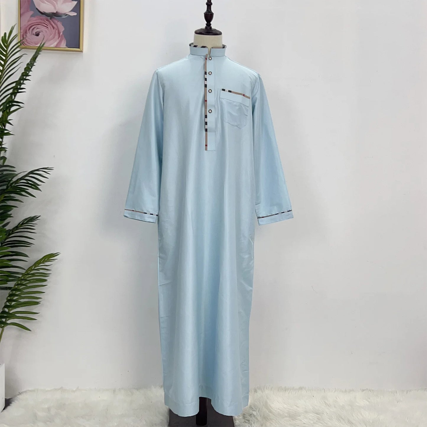Eid Ramadan Jubba Thobe Muslim Dress for Men Long Robe Dubai Abaya Turkey Kaftan Islam Clothing Daffah Dishdasha Djellaba Prayer