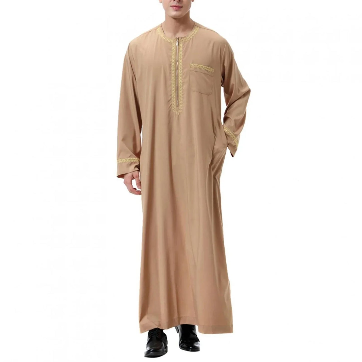 Muslim Men Jubba Thobe Print Zipper Kimono Long Robe Saudi Islamic Musulman Wear Clothing Abaya Caftan Islam Dubai Arab Dress