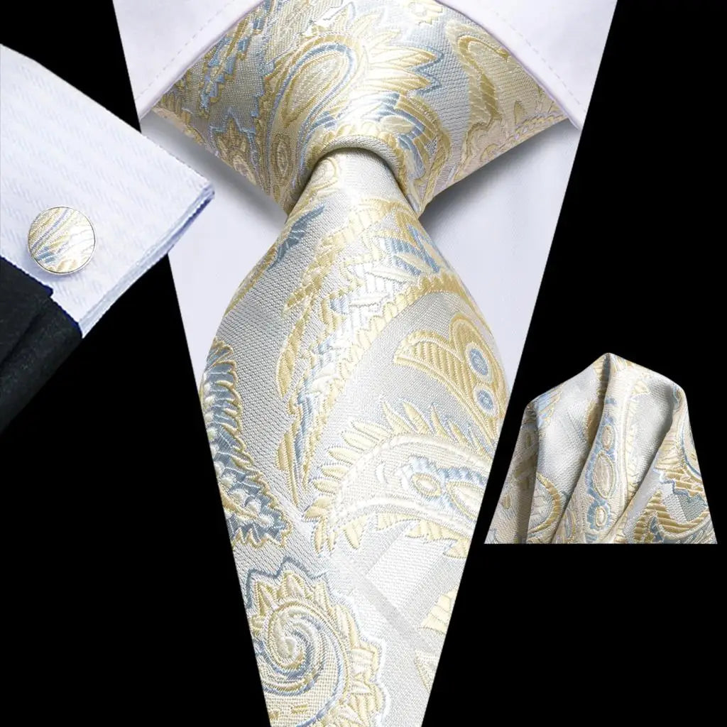 Hi-Tie Teal Green Floral Mens Fashion Necktie Handkerchief Cufflinks for Tuxedo Accessory Classic Silk Luxury Tie for Man Gift