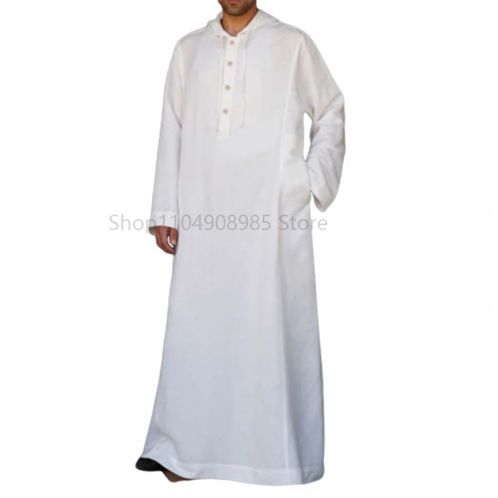 Muslim Fashion Men Clothes Solid Long Sleeve Hooded Robes Dubai Middle East Men Islamic Saudi Arabia Kaftan S-5XL