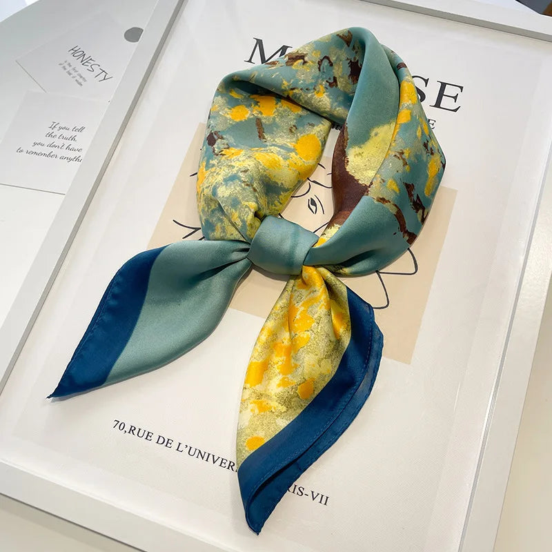 Handkerchiefs Hair Silk Scarf 70*70cm Print Satin Big Square Silk Scarves Shawls For Women Luxury Brand Designer Hijab Headband