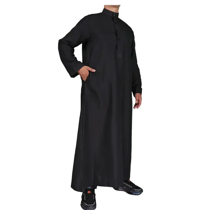 Men Casual Loose Kaftan Muslim Thobe Jubba Dishdasha Thawb Islamic Dress Abaya Arab Plain Color Robe