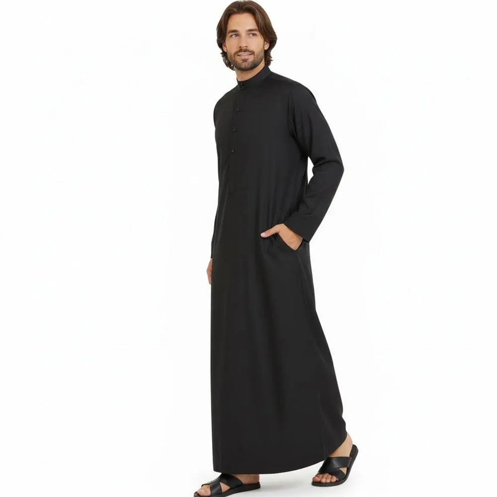 Muslim Robe for Men Loose Silhouette Stand Collar & Crew Neck, Classic Arabic Middle Eastern Traditional Clothing for Daily Wear