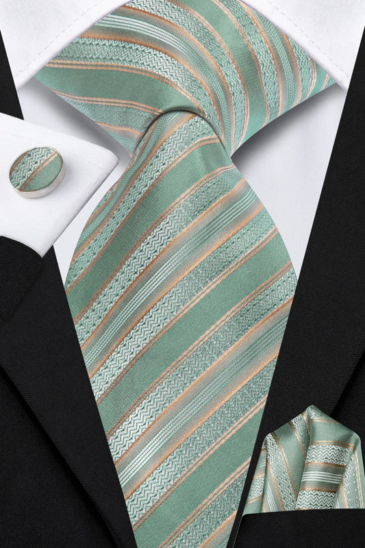 Hi-Tie Striped Light Green Silk Men's Tie Ties Floral Ties For Men Formal Business Luxury Wedding Party Neckties Gravatas