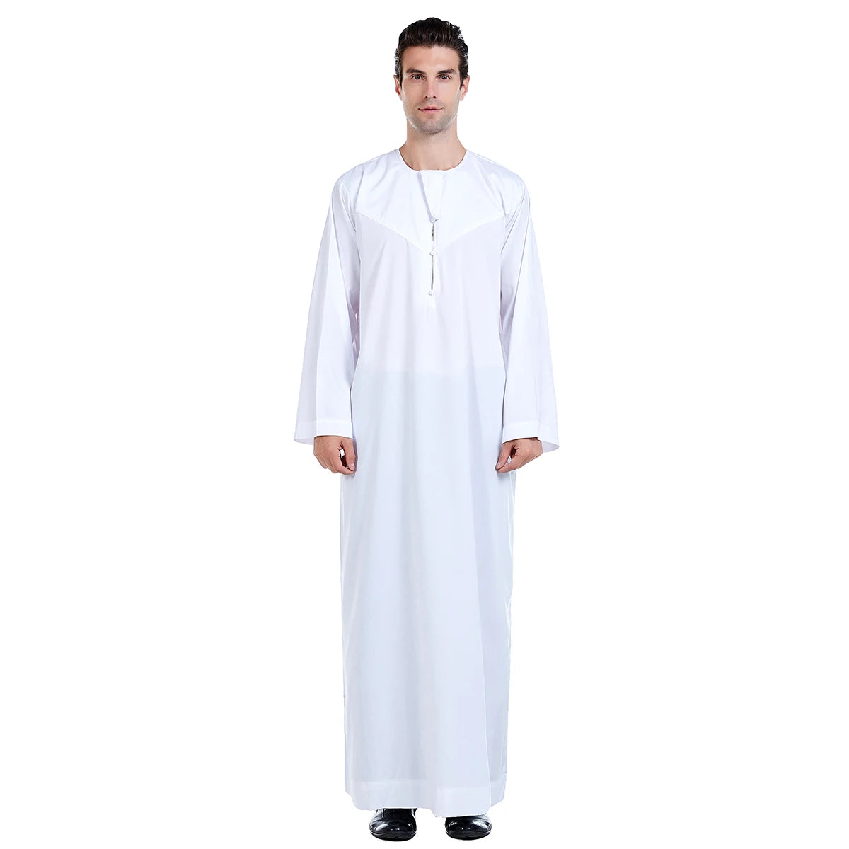 TH817 Men's Muslim Middle Eastern Men Long Sleeves Pure Color Handmade Buckle Robe Ramadan Eid Jubba Thobe