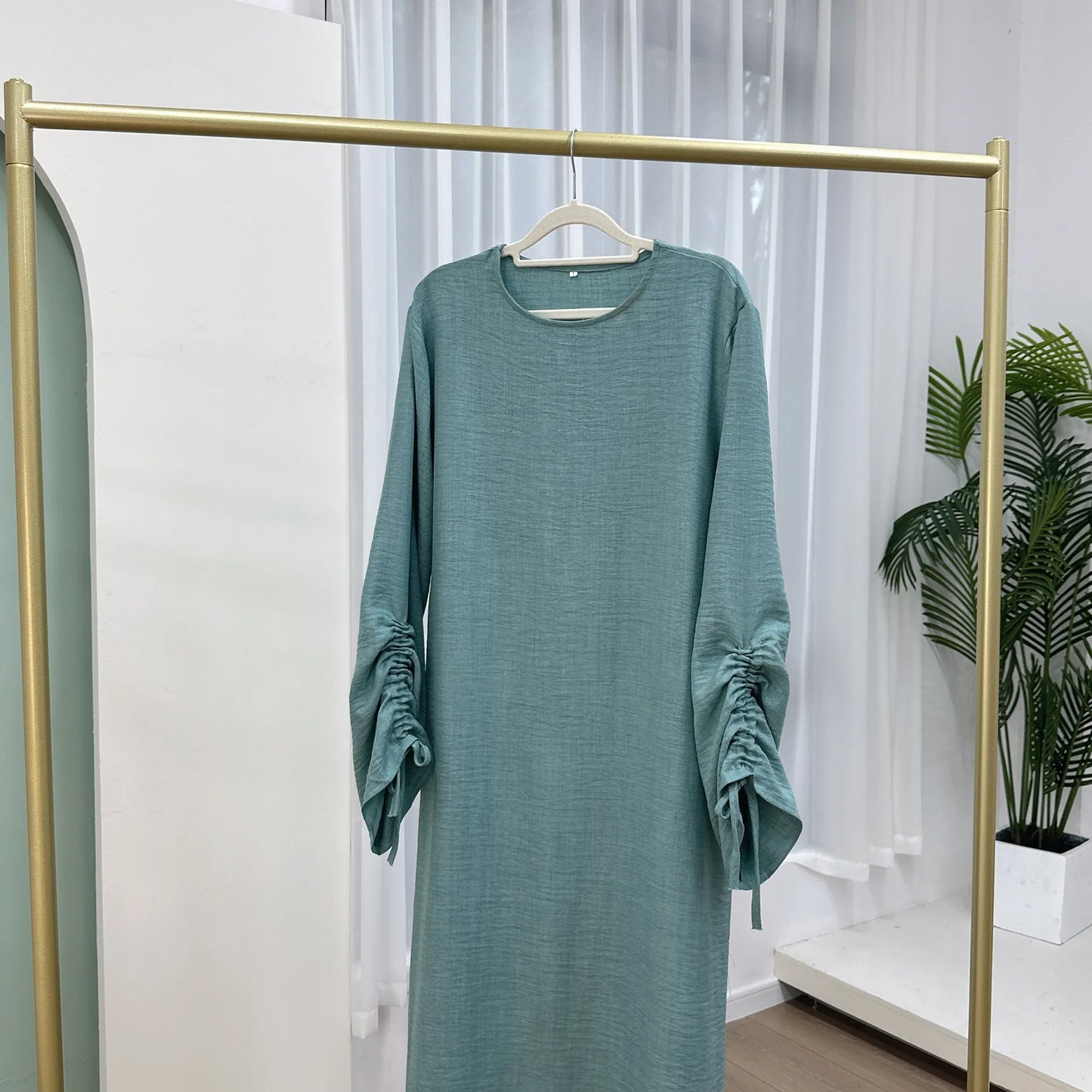 2024 Saudi Arabia Muslim Women Modest Dress Eid Dubai Plain Abaya Islamic Holiday Party Solid Turkey Lace-up Cuffs Long Clothes
