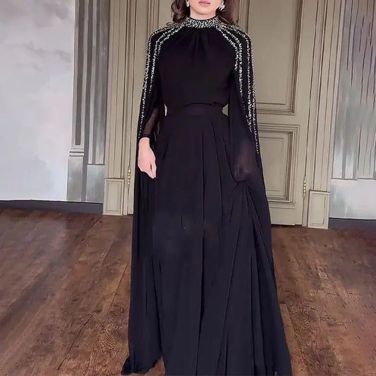 Abaya, Middle Eastern Hot Drilling Robe Evening Gown, Muslim Women's Long Robes, Saudi Arabia Caftan Islam Clothes for Muslim