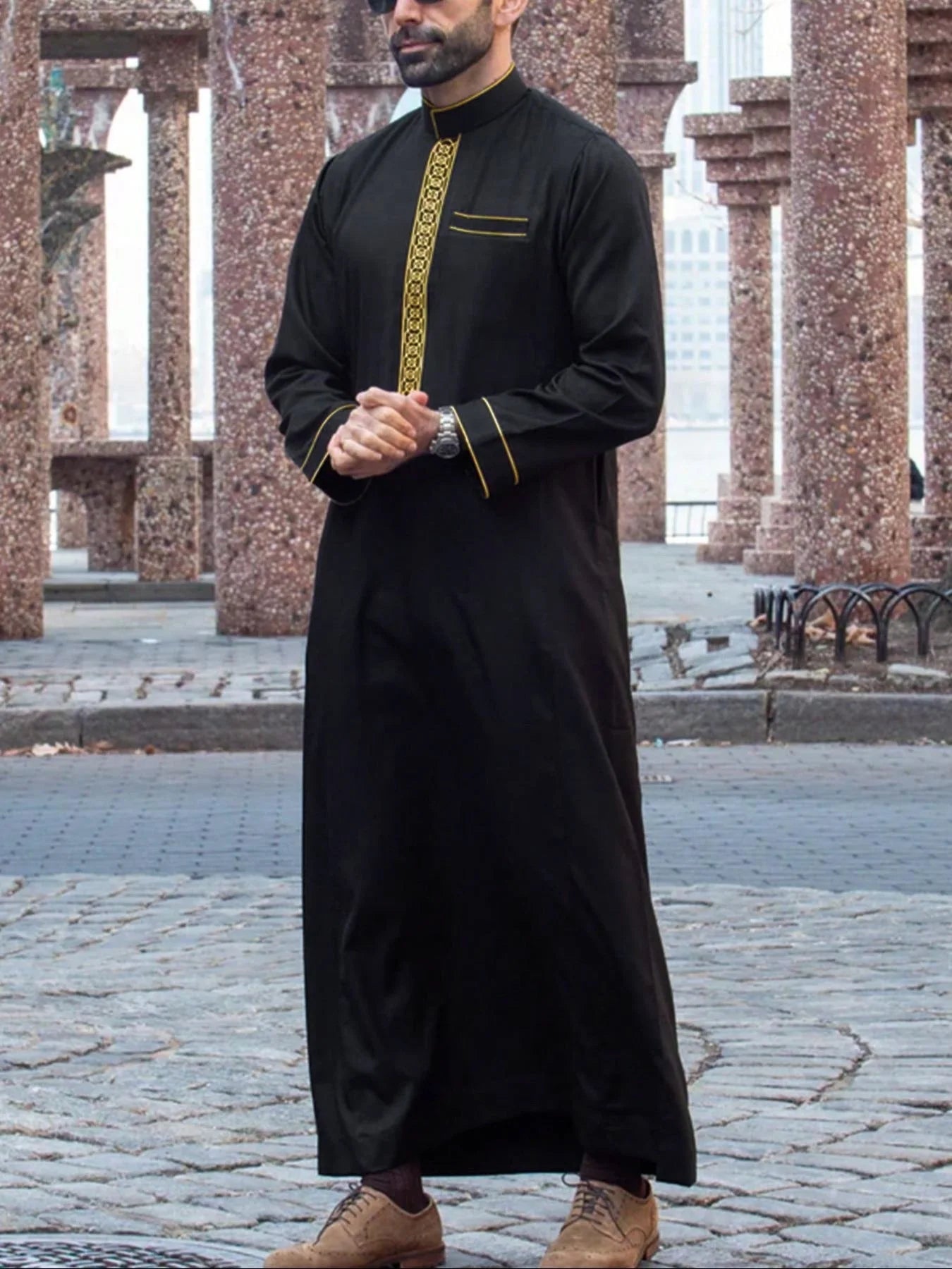 Mid East Islamic Men Clothes Muslim Fashion Abaya Men Embroidered Loose Stand Collar Long Robe Ethnic Style 2026 Man Jubba Thobe