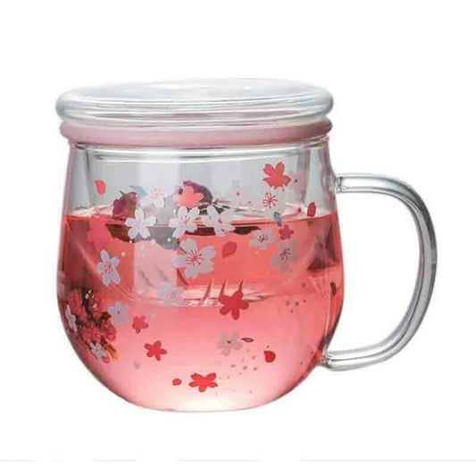 Sakura Mug Glass Mug With Tea Infuser Filter&Lid Cherry Blossoms Cup Set Blossoms Flower Teacup 300Ml Glasses Drinking Promotion